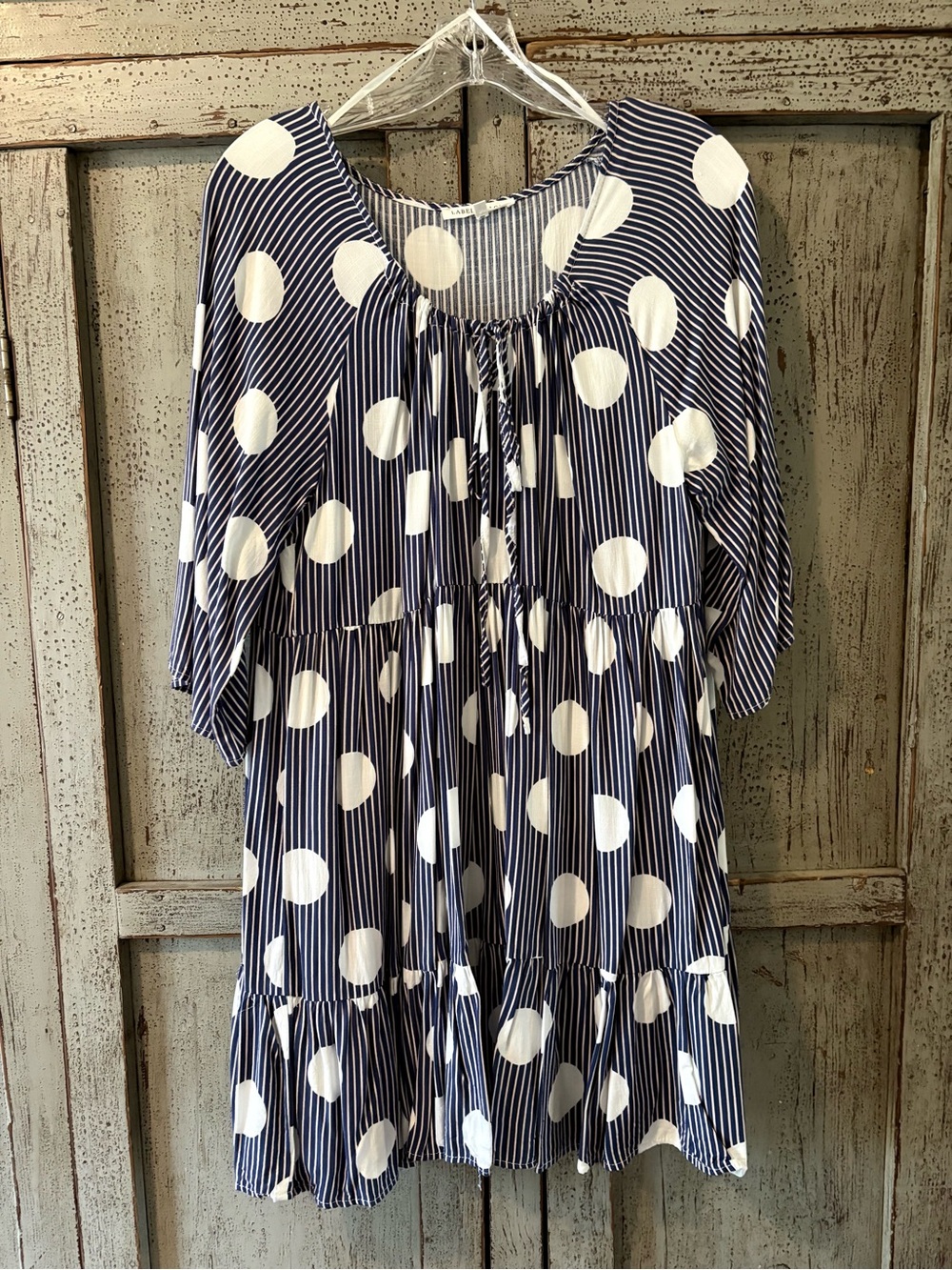 Label of Love Navy & White Polka Dot Tiered Tunic Dress